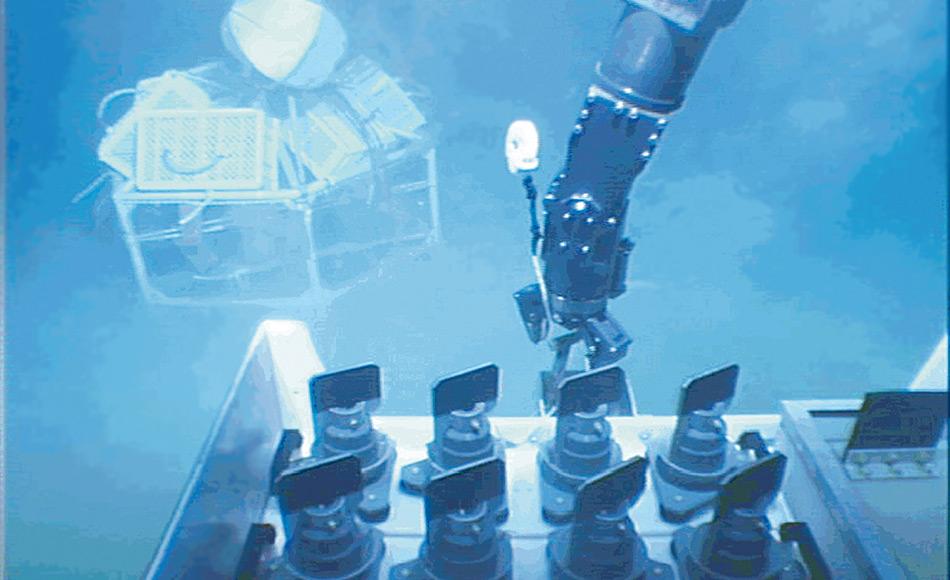 Der Tiefseeroboter Victor 6000 bei der Arbeit an einer HAUSGARTEN-Station in 2400 Metern Wassertiefe. Foto: AWI, Thomas Soltwe&shy;del